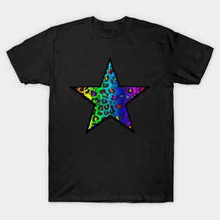 Distressed Dark Rainbow Leopard Print Star T-Shirt